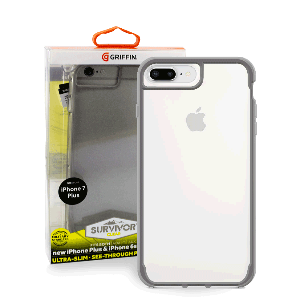 Protector Griffin Survivor Clear Funda Transparente Uso Rudo iPhone 7 Plus / 8 Plus / 6S Plus / 6 Plus Gris
