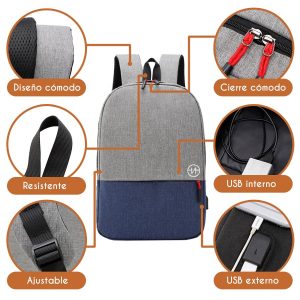 Nasty Smart Backpack Mochila Impermeable Escolar Casual Laptop con Puerto USB V152