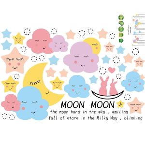 Pegatinas Pared Niños Wall Stickers Luna y Nubes