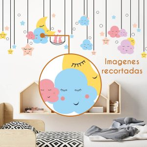Pegatinas Pared Niños Wall Stickers Luna y Nubes