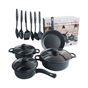 Set de ollas y sartenes con utensilios para cocina